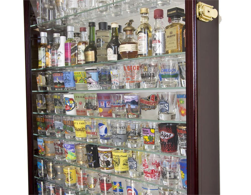 XL Mirror Backed and 11 Glass Shelves Shot Glasses Display Case Cabinet - sfDisplay.com