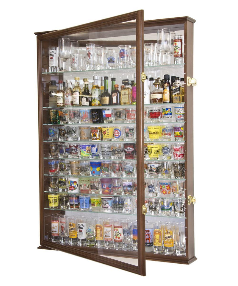 XL Mirror Backed and 11 Glass Shelves Shot Glasses Display Case Cabinet - sfDisplay.com