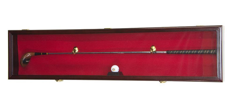 1-2 Golf Clubs Display Case Cabinet Shadowbox - Cherry Red Background - sfDisplay.com