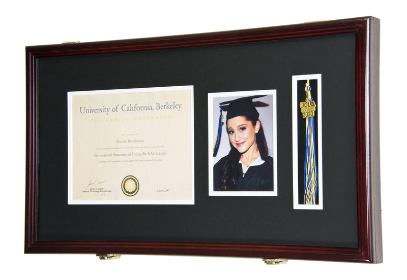 Large Diploma, Graduation Tassel, and Cap Display Cabinet (w/ Custom Matting Colors) - sfDisplay.com