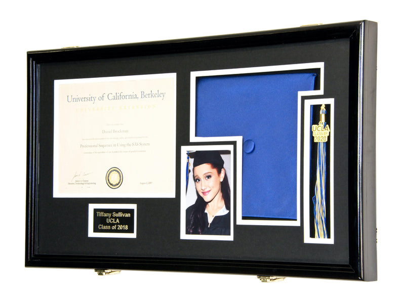 Large Diploma, Graduation Tassel, and Cap Display Cabinet (w/ Custom Matting Colors) - sfDisplay.com