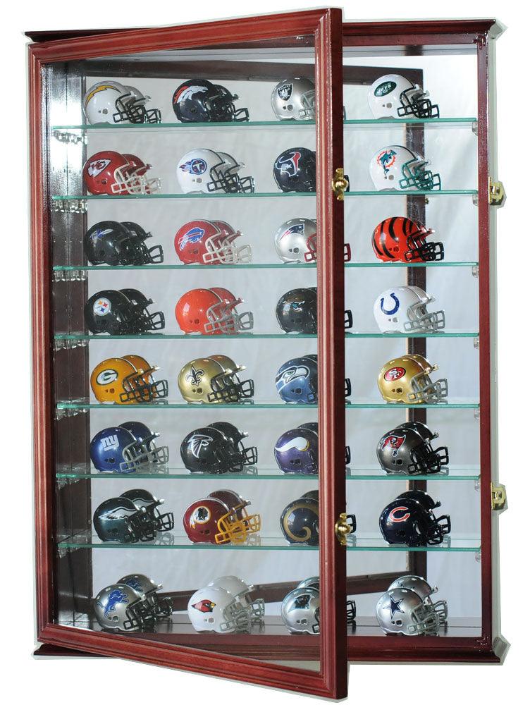 Large Pocket Pro Mini Helmet Display Case Cabinet (Mirrored Back) - sfDisplay.com