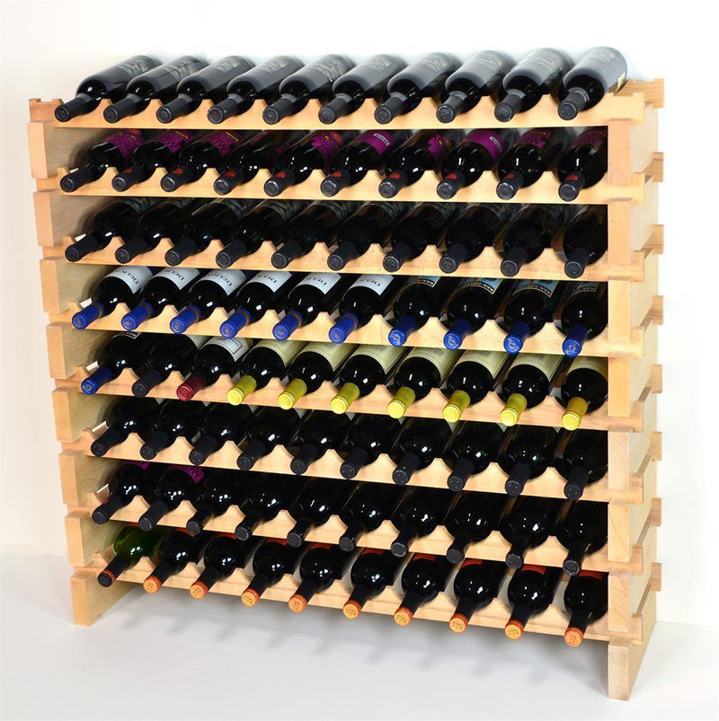 10X Bottles Pine Wood Modular Wine Rack Stackable (10 Bottles per Row) - sfDisplay.com