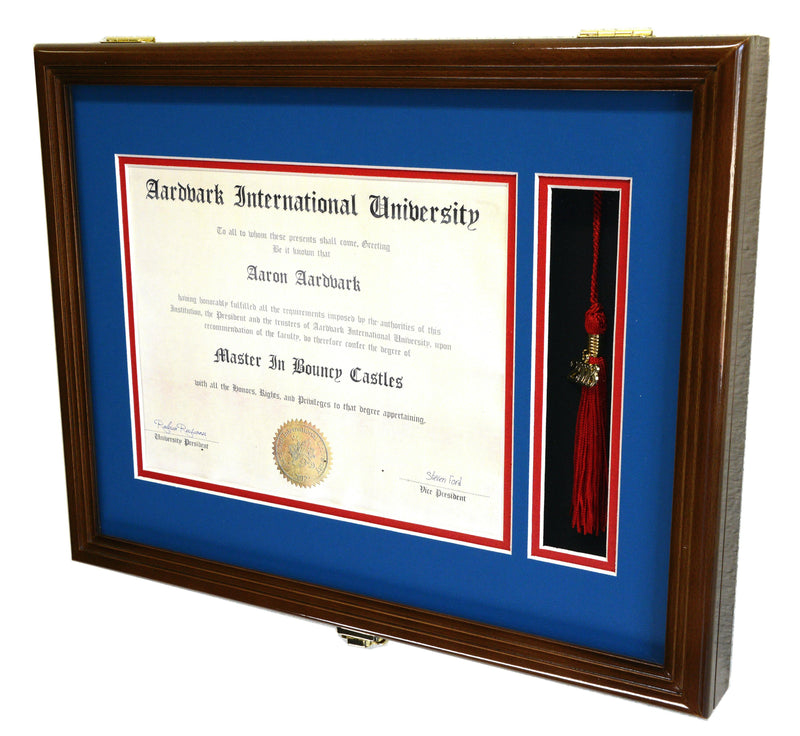 Diploma and Graduation Tassel Display Case Cabinet (w/ Custom Matting Colors) - sfDisplay.com